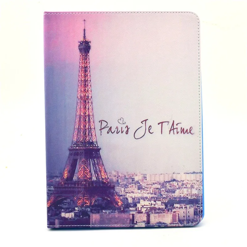 PU Leather Case For iPad Air 2 6 Case Fashion Cartoon Tower Folio Stand Tablet Cover 9.7 Inch Protector Skin For iPad Air 2 New  (28)