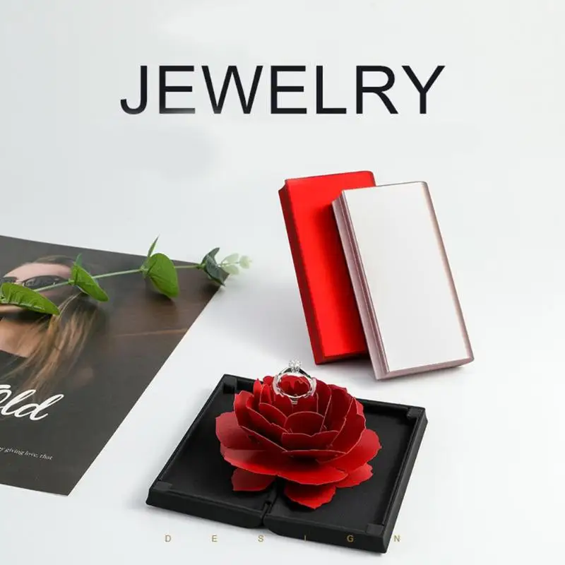 Складная коробка с розовым кольцом для женщин креативный бумажный Чехол Для Хранения Драгоценностей маленькая Подарочная коробка для колец подарок на день Святого Валентина