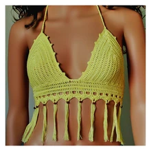 Винтажный женский бюстгальтер ручной работы с бретельками, облегающий укороченный топ, корсет для вечеринки, бюстгальтер, вязаный крючком, длинные танки с кисточками, Camis