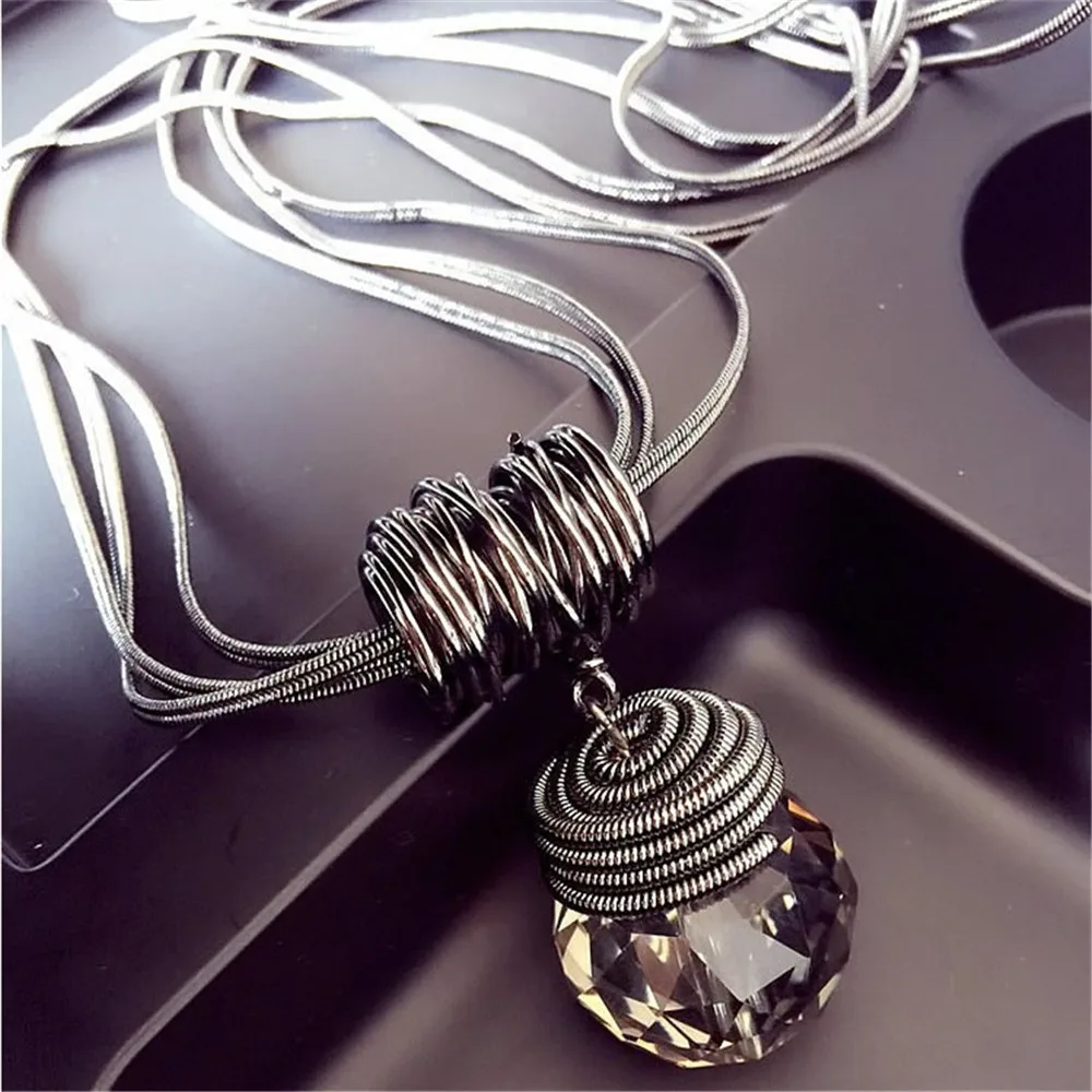 

New Arrivals Women Crystal Sweater Chain Large Water Drop Pendant Necklace Lady Long Crystal Ball Necklace Fashion Gift