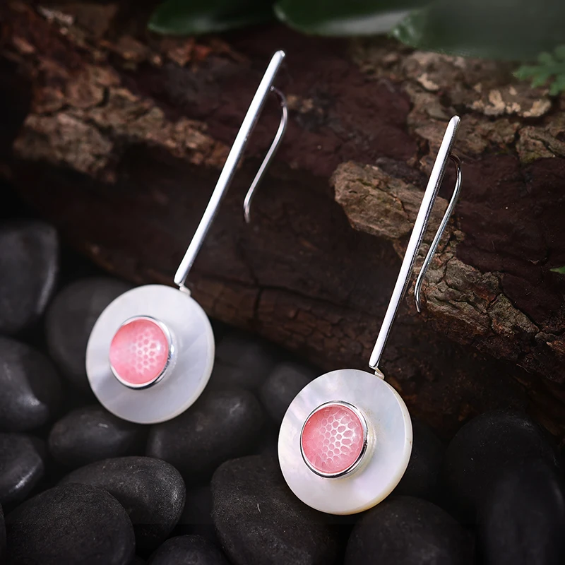 Lotus Fun 925 Sterling Silver Earrings for Women Round Amazonite Hook Drop Dangling Earring long earings fashion jewelry 2018