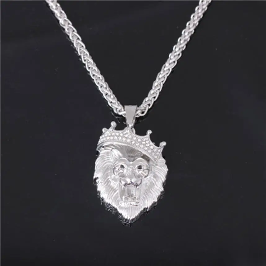 Ожерелье в стиле хип-хоп, модные мужские полностью покрытые львом стразы, подвеска в виде льва, кубинская цепочка в стиле хип-хоп, сплав, Прямая поставка Oct25