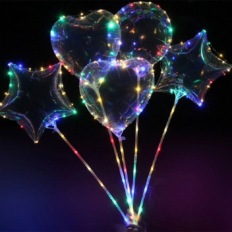 

NEW 10PCS Clear Heart Star Bobo Balloon With 3M Led Strip Wire Luminous Led Balloons wedding birthday party Decoration Toy