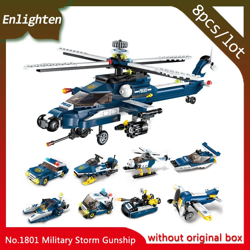 

Enlighten 8pcs/lot 1801 Military Storm Gunship Bricks Building Blocks Model Kids Toys Gift Compatible Legoings