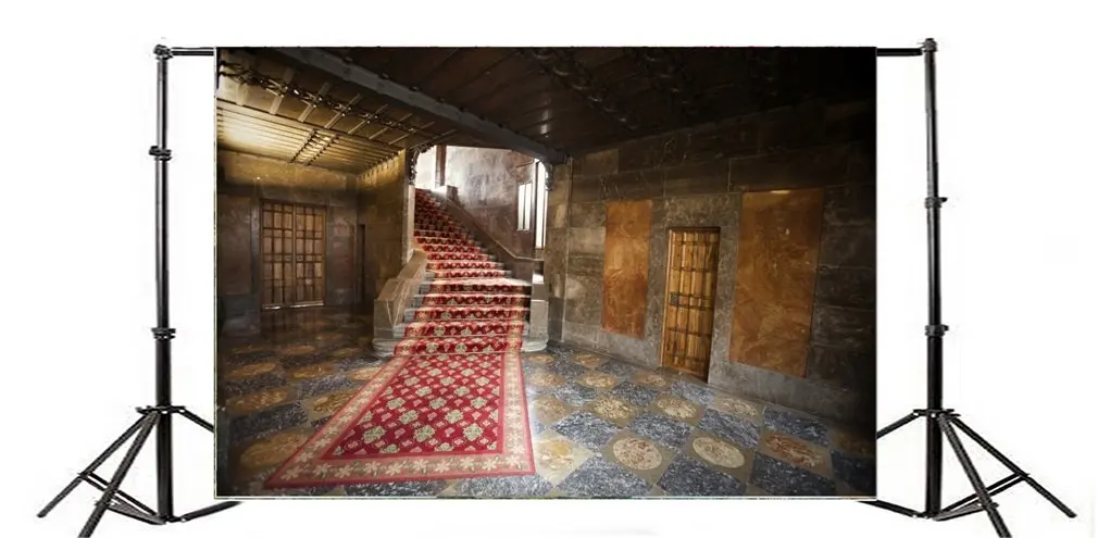 Photography Backdrop Church Stair Vintage Red Carpet Shabby Chic Room Retro Marble Floor Interior