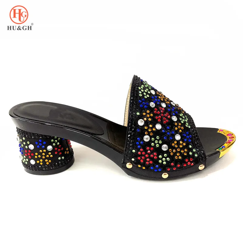 

Latest Black African Lady Slipper 2019 Summer High Heels Women Shoes High Quality African Sandals Pumps Shoe for African Wedding