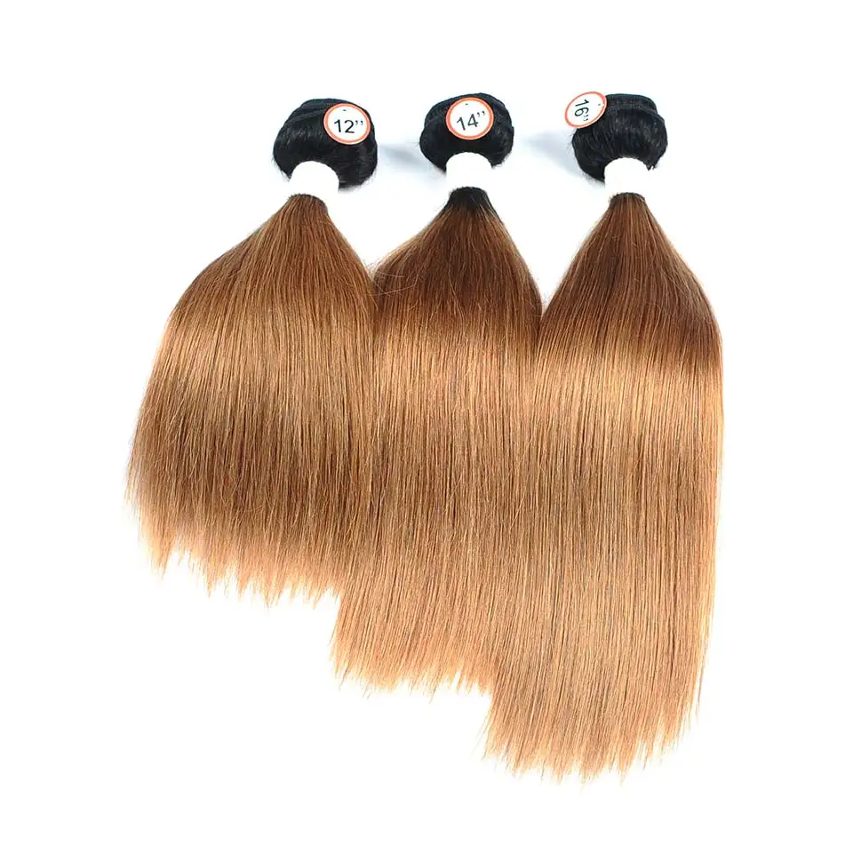 Pinshair T1B30 Ombre Bundles With Closure Brazilian Straight Human Hair Weave 3 Bundles With Lace Closure Non Remy No Shedding (27)