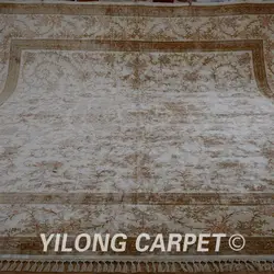 Yilong 14,2 'x14. 2' персидский шелковый ковер изысканный бежевый ручной работы восточных квадратный коврик (1594)