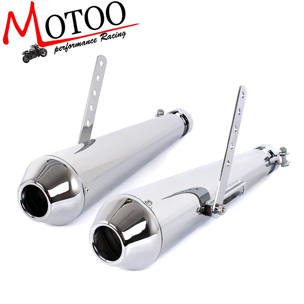 Kopen Motoo Universele Retro Vintage Galvaniseren Chrome Motorcycle Uitlaatpijp 2 stuk Muffler Silencer Heat Cover Hak Guard