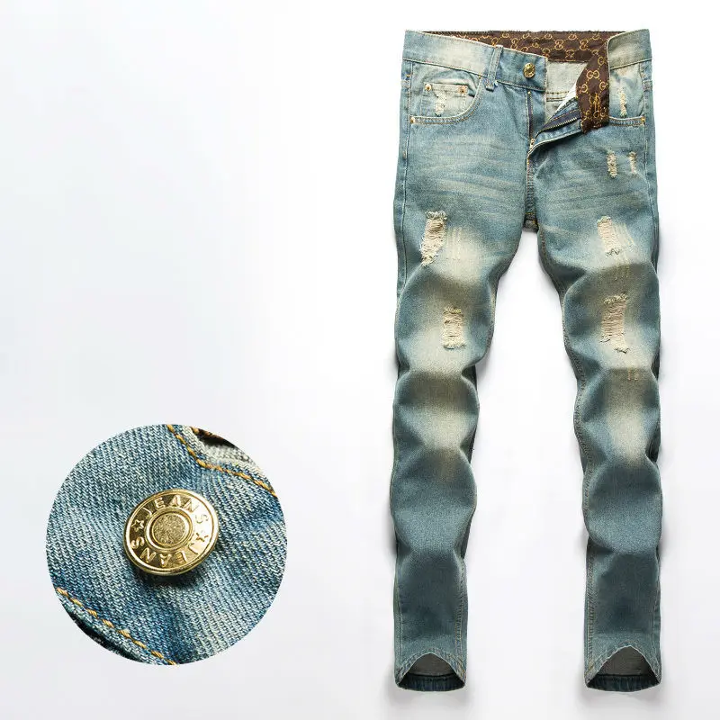 2017 Осенние новые модные рваные джинсы для мужчин Байкер дизайн отверстие Slim Fit мотоцикл джинсы хлопок хип-хоп мужские повседневные длинные