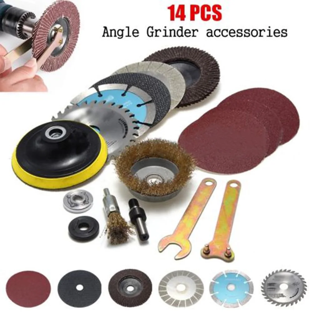14PCS Cutting Polished Hand Drill Wrench Variable Angle Grinder Kit