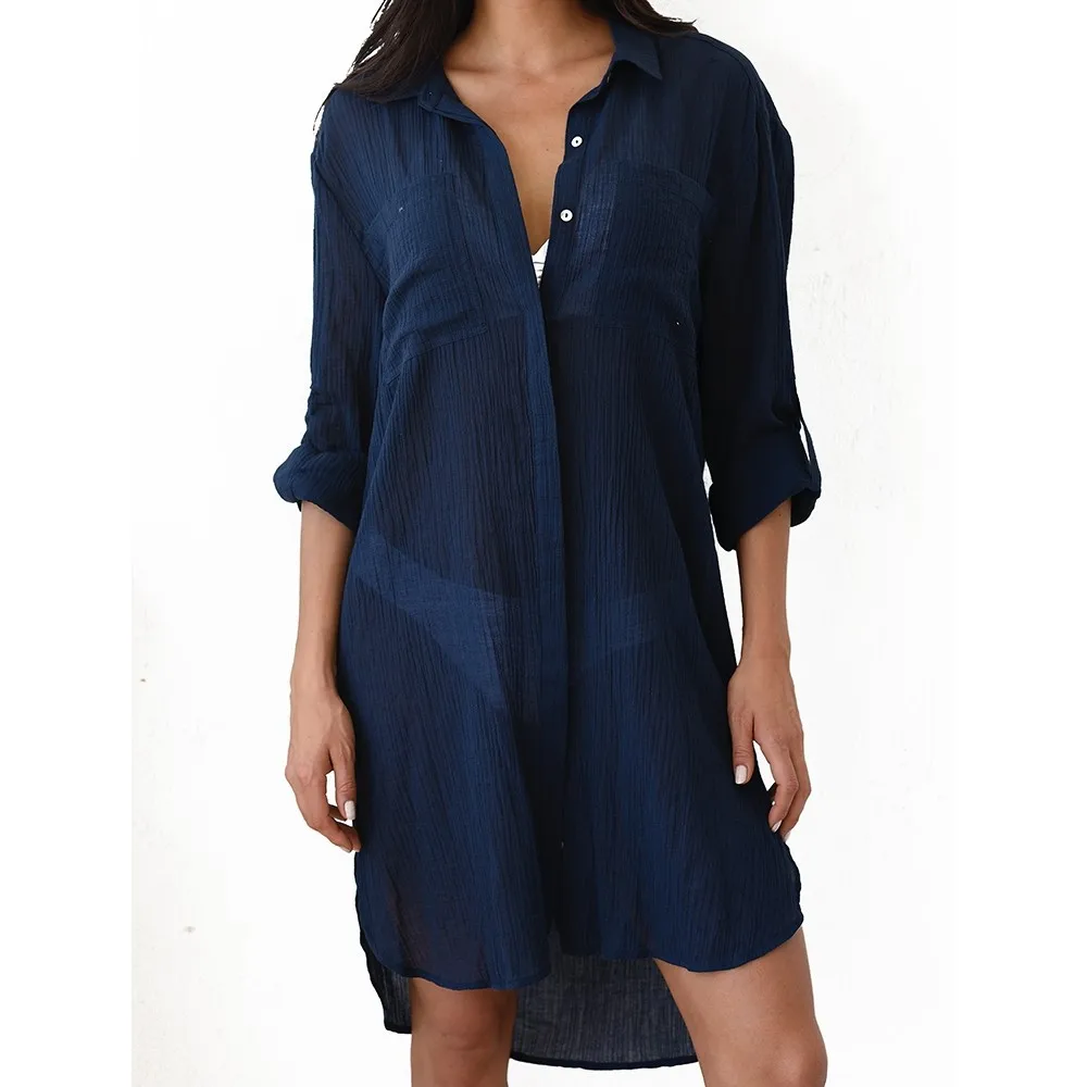 

Pareo Beach Dress Woman Wear Women Cover Up Summer Ladies New Cloth Pockets Button Down Blouses Coats Shirts Swimsuits Cardigans