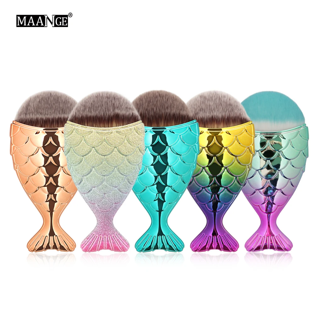 

MAANGE Professional Mermaid Shape Makeup Brush Powder Blush Foundation Cosmetic Fish Brush Makeup Tools Fishtail Brushes