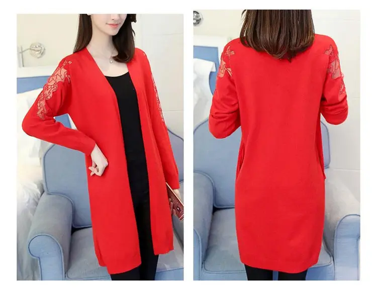 Fashion 2019 New Women Cardigan Jacket Knitted Lace Patchwork Coats Autumn Long Sleeve Chaquetas Mujer Long Jackets Coats Ladies (11)