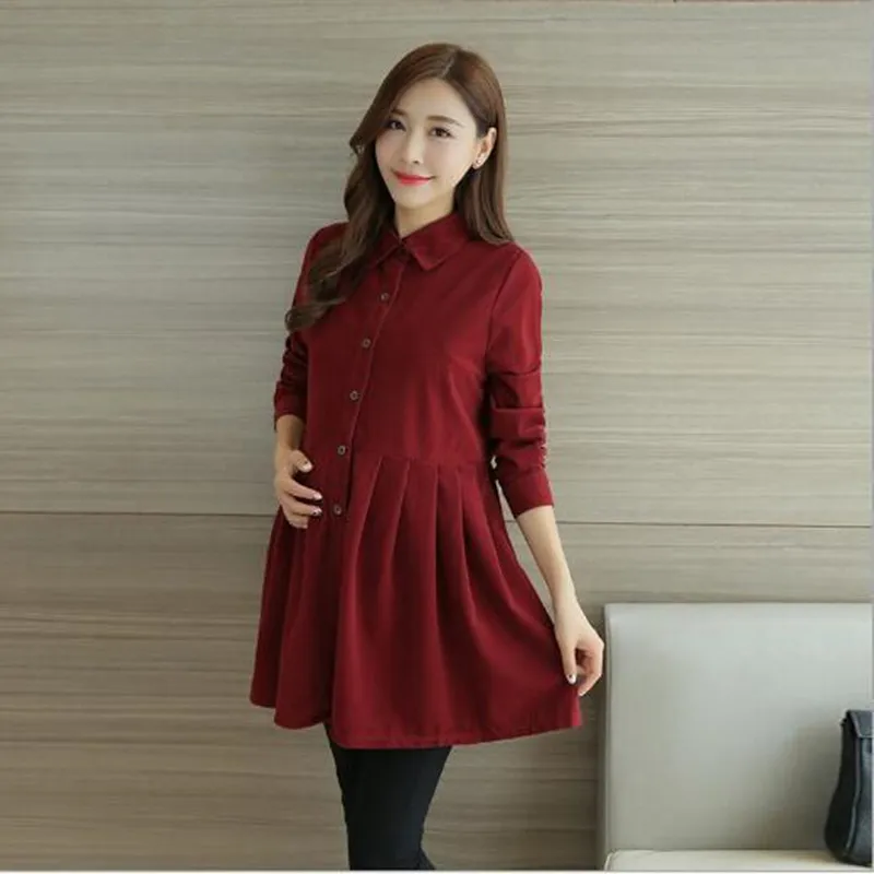 3 Color Formal Office Maternity Dresses for Women Autumn Spring Lapel