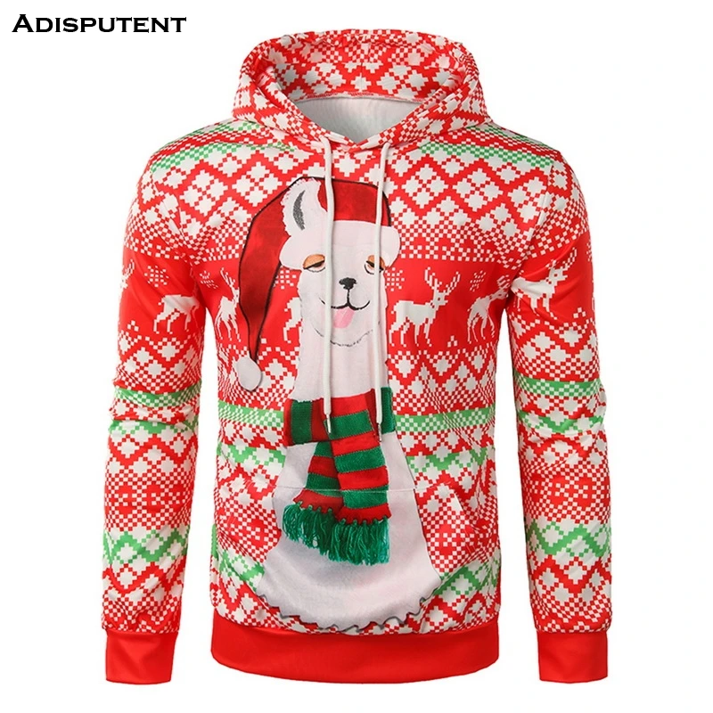 

Adisputent Print Men Casual Hoodie Christmas Hooded Sweatshirt Long-sleeve Patchwork Autumn Winter felpa uomo