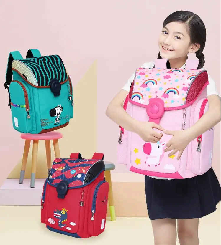 Детская ортопедическая школьная сумка для девочек и мальчиков, рюкзаки с рисунком животных из мультфильмов с магнитной пряжкой, Студенческая сумка