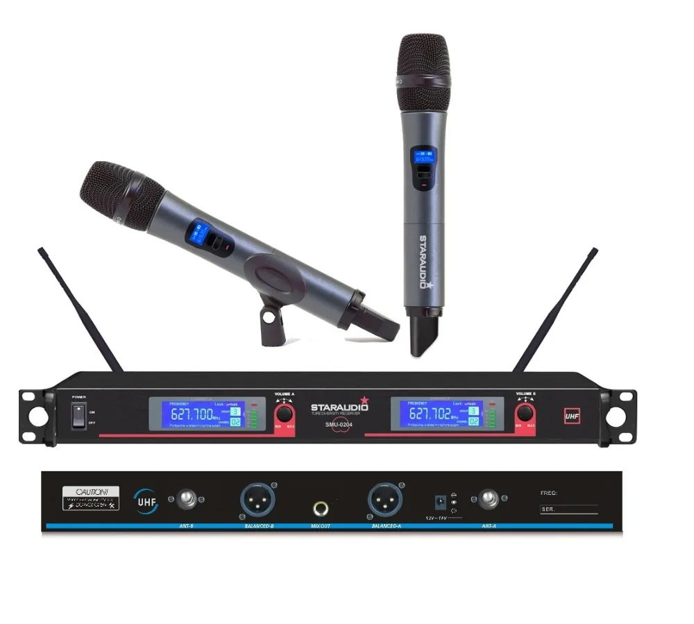 

STARAUDIO SMU-0204A Pro DJ UHF 2CH Wireless Handheld Digital Display Microphone System Mic