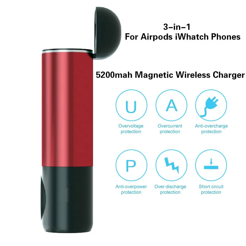

Magnetic Wireless Charger 5200mAh Power Bank for iWatch Airpods USB Charging 3 In 1 Power Bank for iPhone Airpods Apple Watch