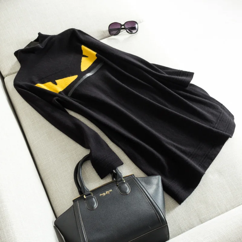 

Autumn and winter new women's half-high collar velvet little monster knit dress