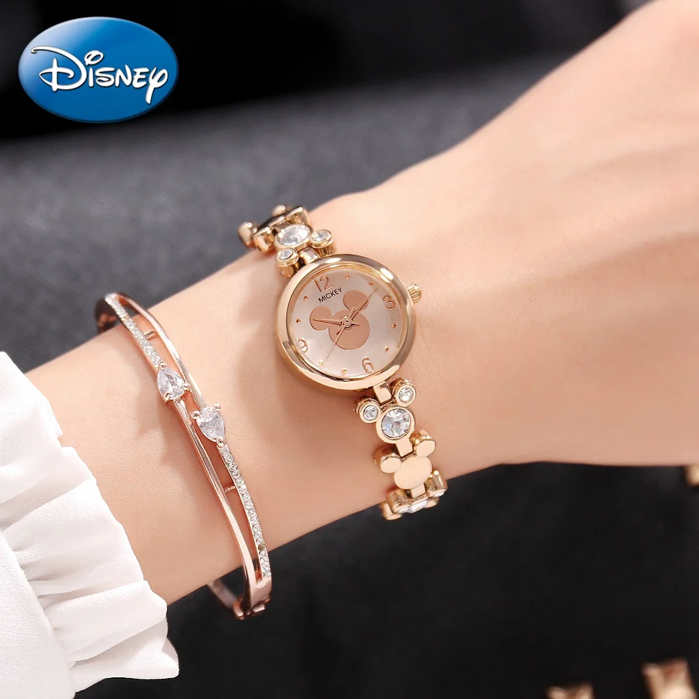 

Women Gold Silver Stainless Steel Fashion Simple Quartz Bracelet Watch Genuine Disney Mickey Element Style Cute Girls Clock New