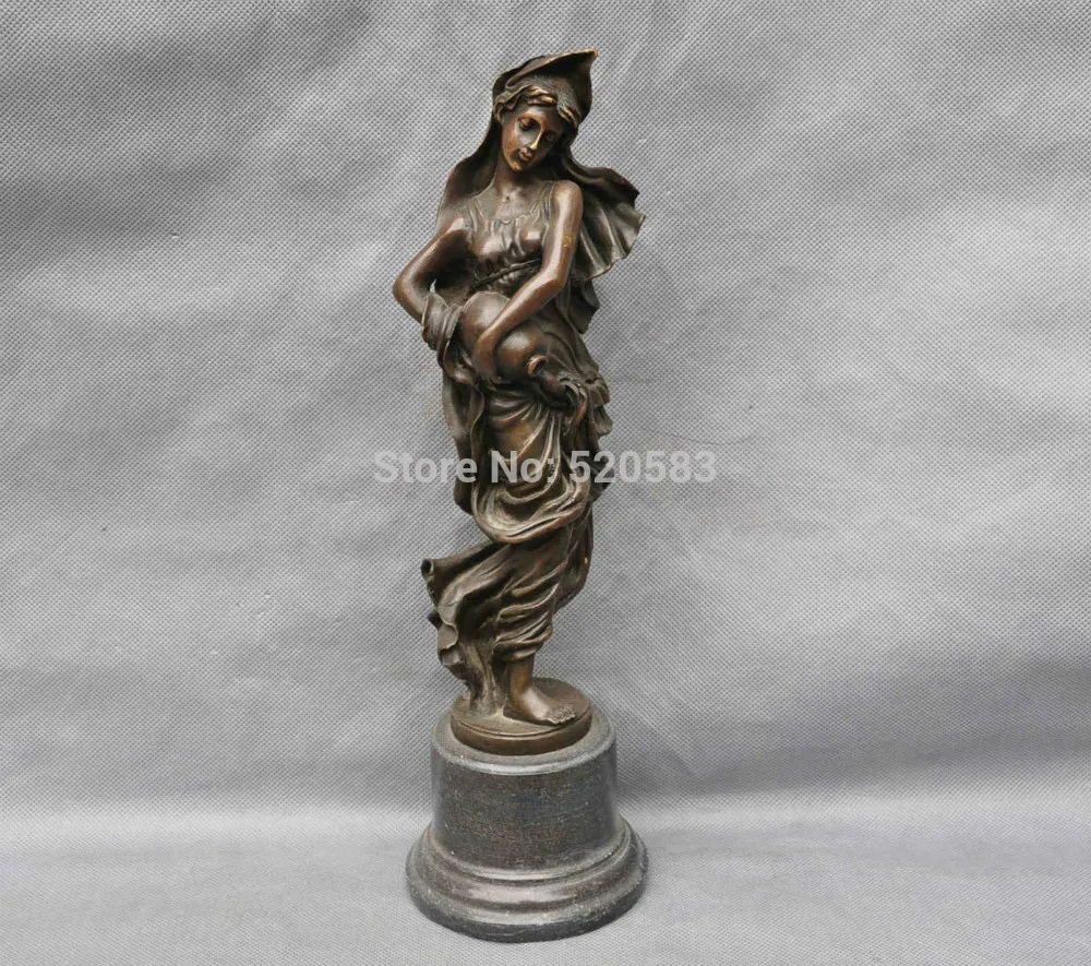 

13" Bronze Women Mrs Hand Hold Vase Art Sculpture Statue