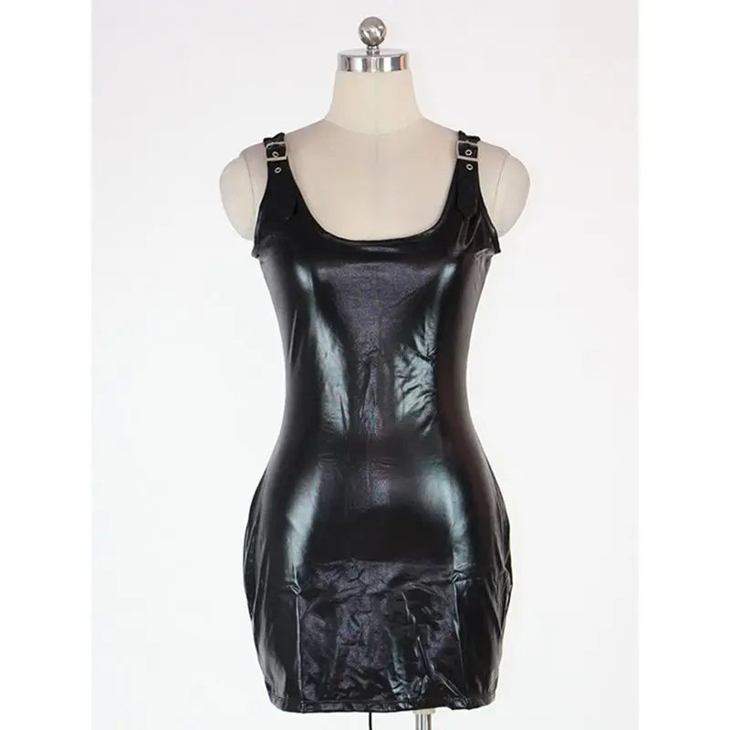

Summer Gothic Chic Black Sexy Club Beach Women Mini Dresses 2019 PU Bodycon Backless Lace Up Plain Female 90s Fashion Goth Dress