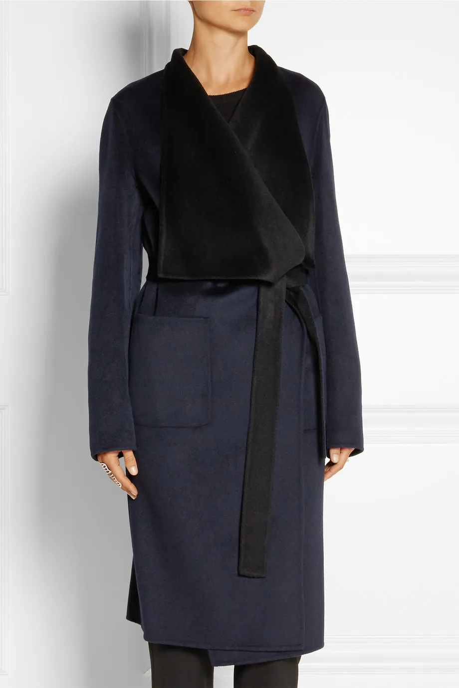 

abrigos mujer UK 2019 Spring Winter Wool Cashmere Navy Deep blue Maxi Slim Long coat Noched lapel Simple Outerwear Manteau femme