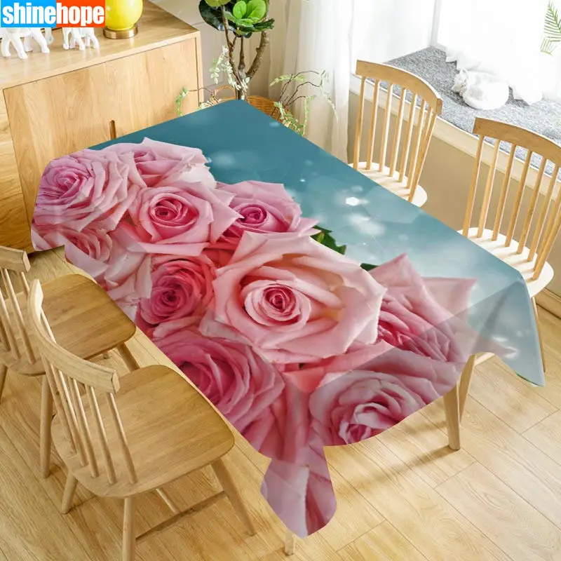  1pcs Wedding Tablecloth Bouquet Table Table Cloth Rose Red Flowers Table Cloth Birthday Party Dinne
