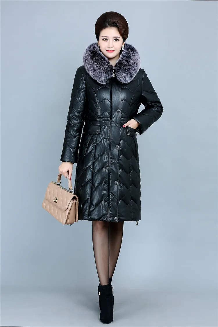 Winter Soft Leather Thicken Warm Jacket Women New PU Parka Large Fur Collar Coats Female Long Parkas Outerwear Large Size 6XL