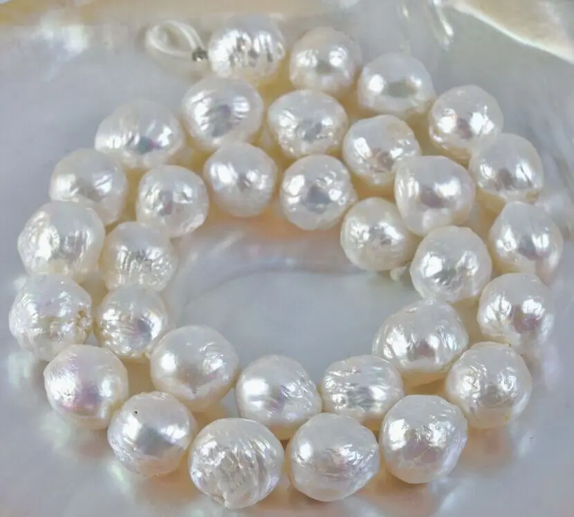 

Free Shipping >>>>> baroque AAA 18"12-11MM NATURAL SOUTH SEA white PEARL NECKLACE 14K