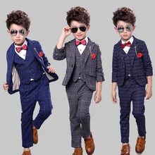 Boys Suits for Weddings Kids Blue Jacket+Vest+Pants 3 pieces/set Toddler Boy Blazer Suit Children Costume Garcon Mariage Blazers