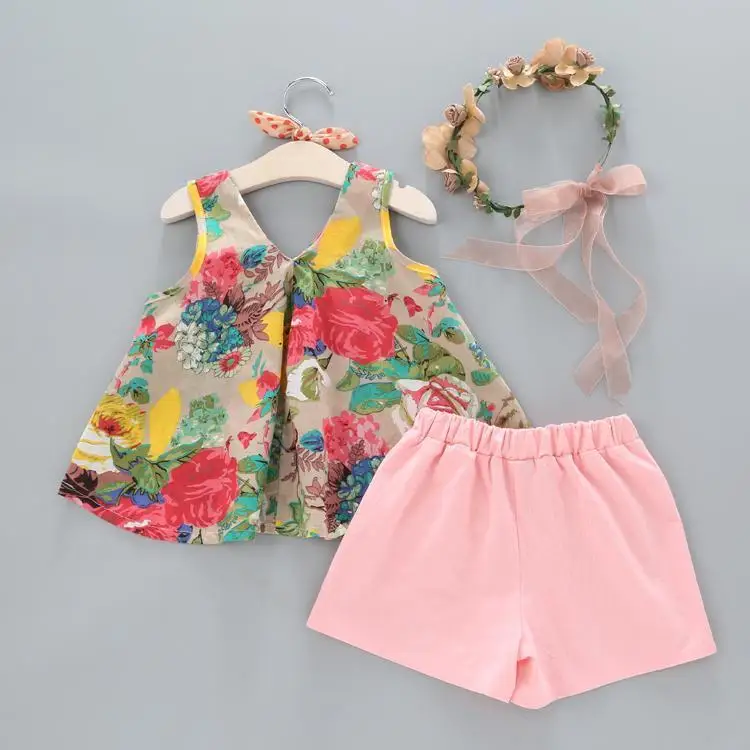 2 3 4 5 6 7 8 Year Toddler Girls Clothes Sleeveless Vest Pink Shorts Children Clothing Set New Summer Casual Kids Outfits