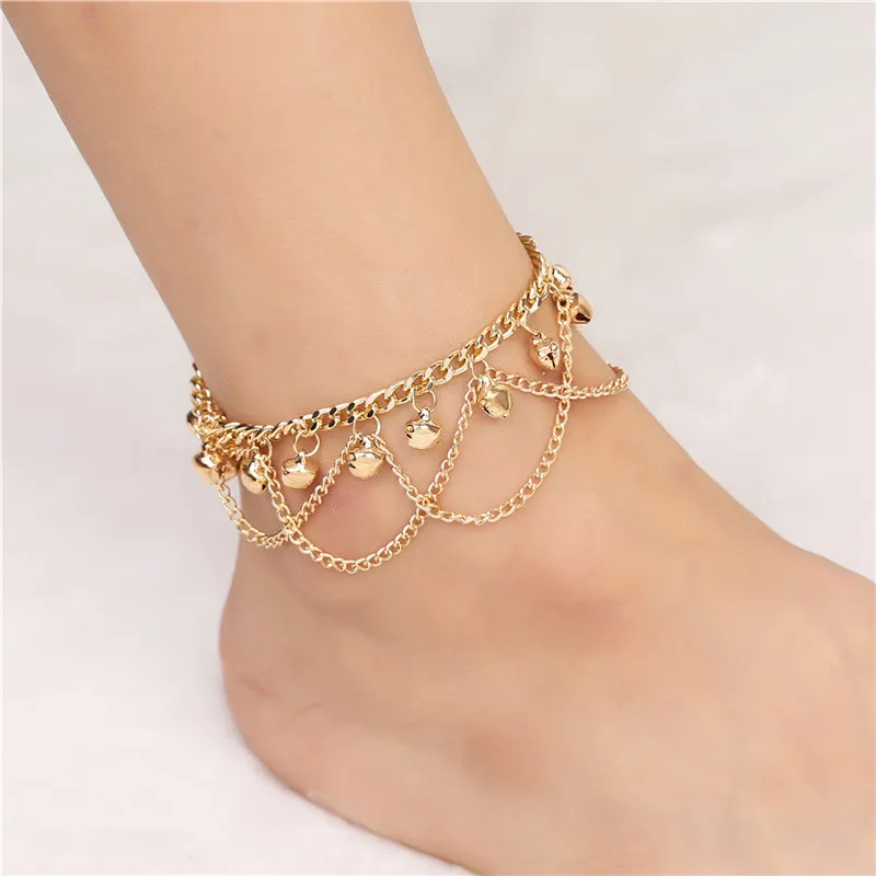 

New Women Gril Tassel Chain Bells Sound Gold Metal Chain Anklet Ankle Bracelet Foot Chain Jewelry Beach Anklet