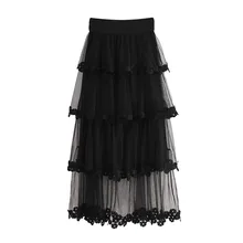 Летняя модная газовая юбка для женщин с высокой талией, гофрированная сетчатая юбка с рисунком карты из чистого тюля, плиссированная длинная юбка jupe femme юбка40