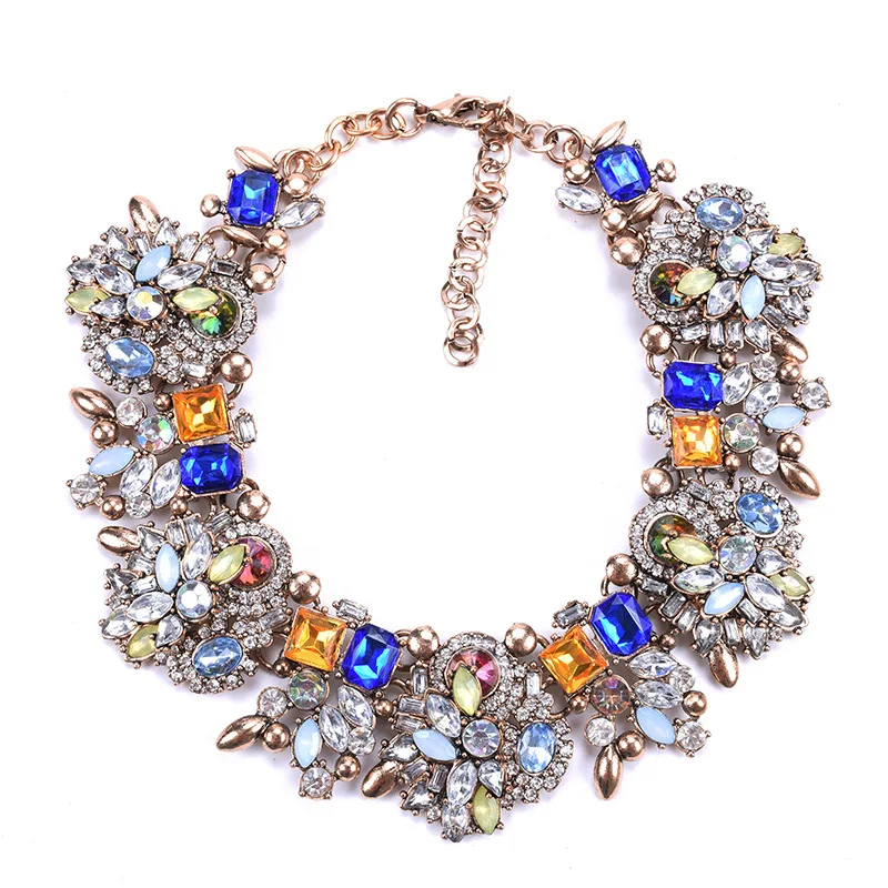 Высококлассные 10 цветов женские большие брендовые l ожерелье с камнем и кулоны винтажные Роскошные Макси массивное ожерелье из сплавов колье - Окраска металла: Синий