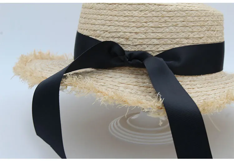  hat womens summer adult solid casual straw sun beach hat summer hats for women boater raffia hat bow (8)