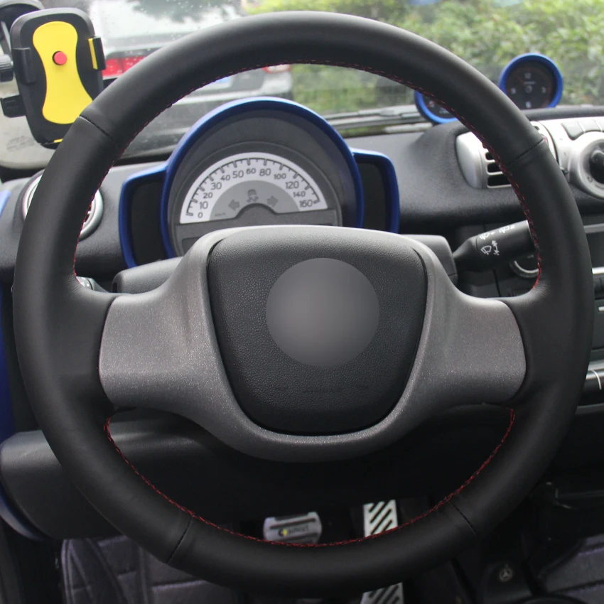 

Black Natural Leather Car Steering Wheel Cover for Mercedes-Benz Smart Fortwo