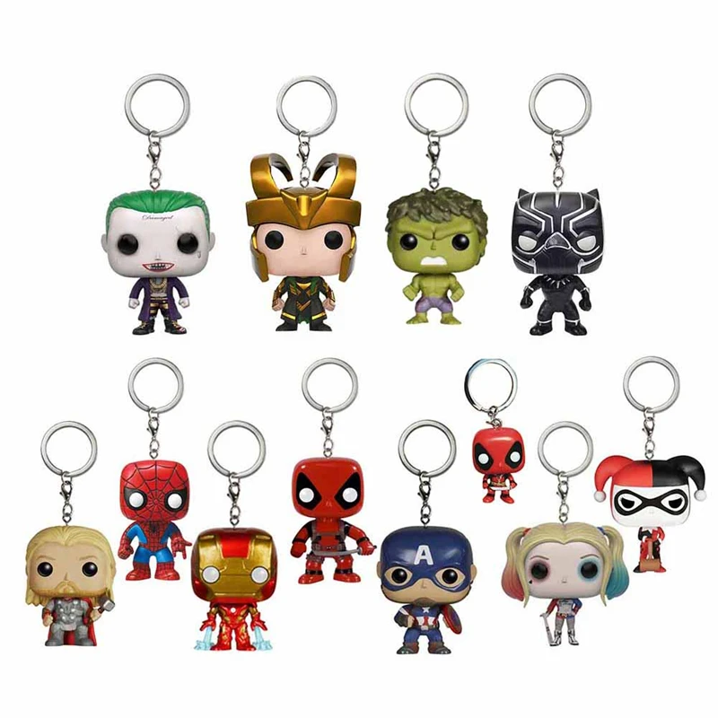 

Marvel DC Deadpool Batman Ironman Thor Hulk Rocky Spiderman Black Panther Action Figure Comics Gift Toy Keychain Decorations