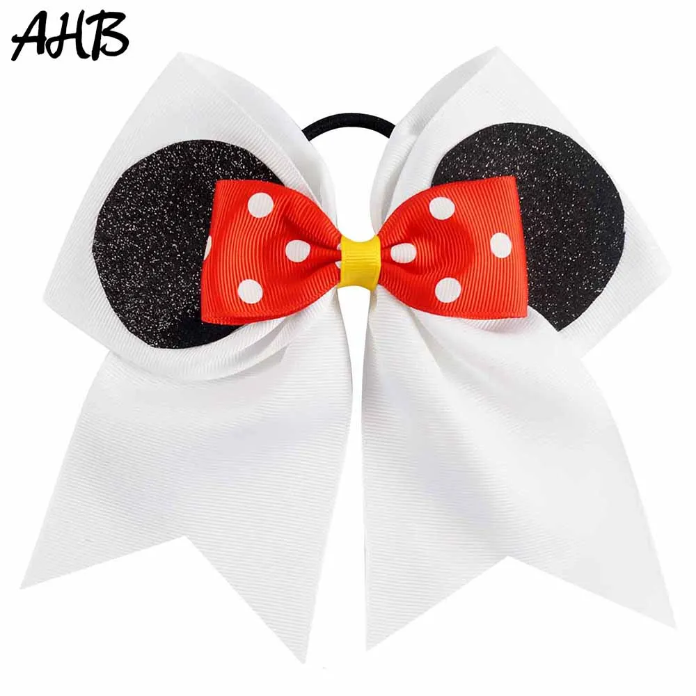 

AHB 7'' Large Cute Mouse Ears Printed Cheer Bows for Girls Cheerleading Lovely Head Band with Hair Elastic Rope Hair Accessories