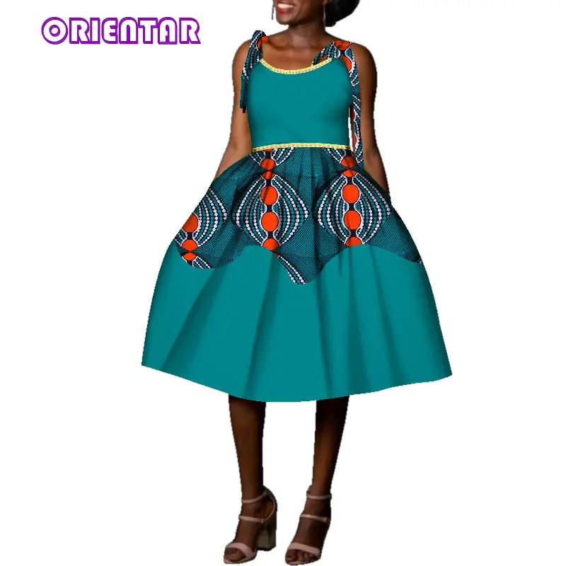 Модная одежда Базен Риш Африканский принт платья для женщин без рукавов галстук плечо платье Размер-XL повседневное короткое платье WY2083