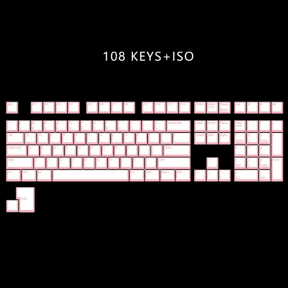 White Pink 108iso Kbdfans108 PBT двойной удар блеск через ANSI ISO OEM профиль пудинг набор ключей для MX механическая клавиатура - Цвет: White Pink 108iso