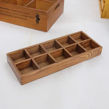 

1PC Vintage Classic 10 Lattices Cosmetics Organizer Creative Sundries Storage Box Wood Makeup Organizador Home Storage JL 0916