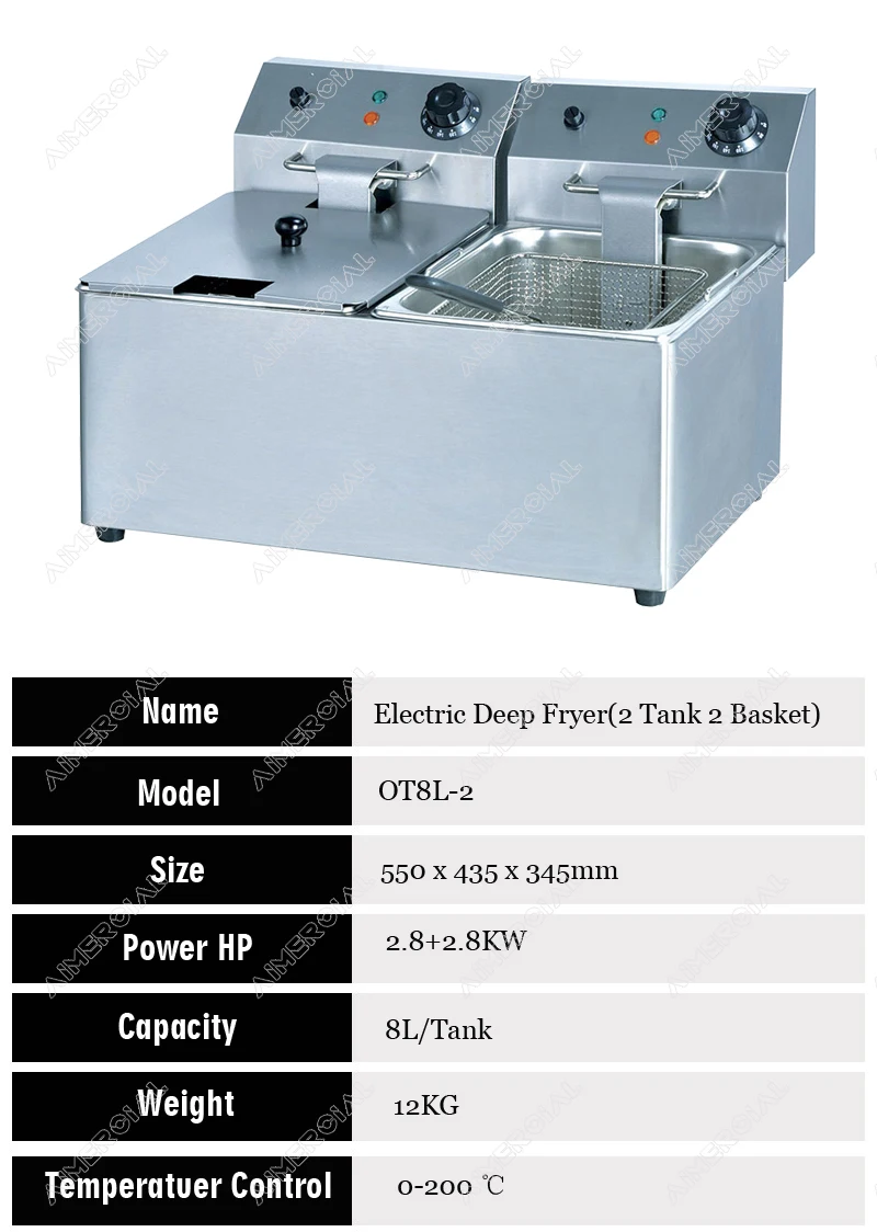 OT8L/OT8L-2 Electric Counter Top Deep Fryer Stainless Steel Oil Fryer Oven Chip Chicken Potato Fried Oven Machine for Kitchen