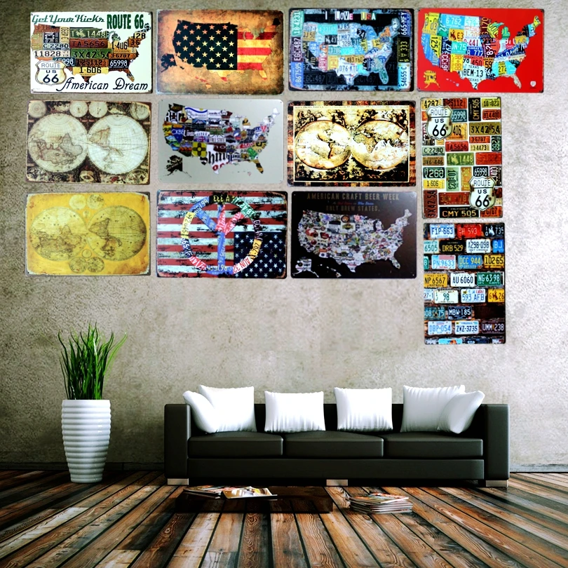 

Retro World Map Metal Painting Tin Signs Wall Picture for Living Room Garage Home Art Decor Cuadros Wall sticker 30X20CM A-8678