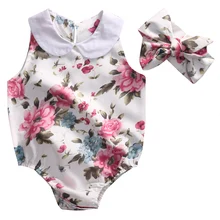 Cute Newborn Baby Girl Romper 2017 Summer Floral Clothes Peter Pan Collar Sleeveless Toddler Kids Sunsuit