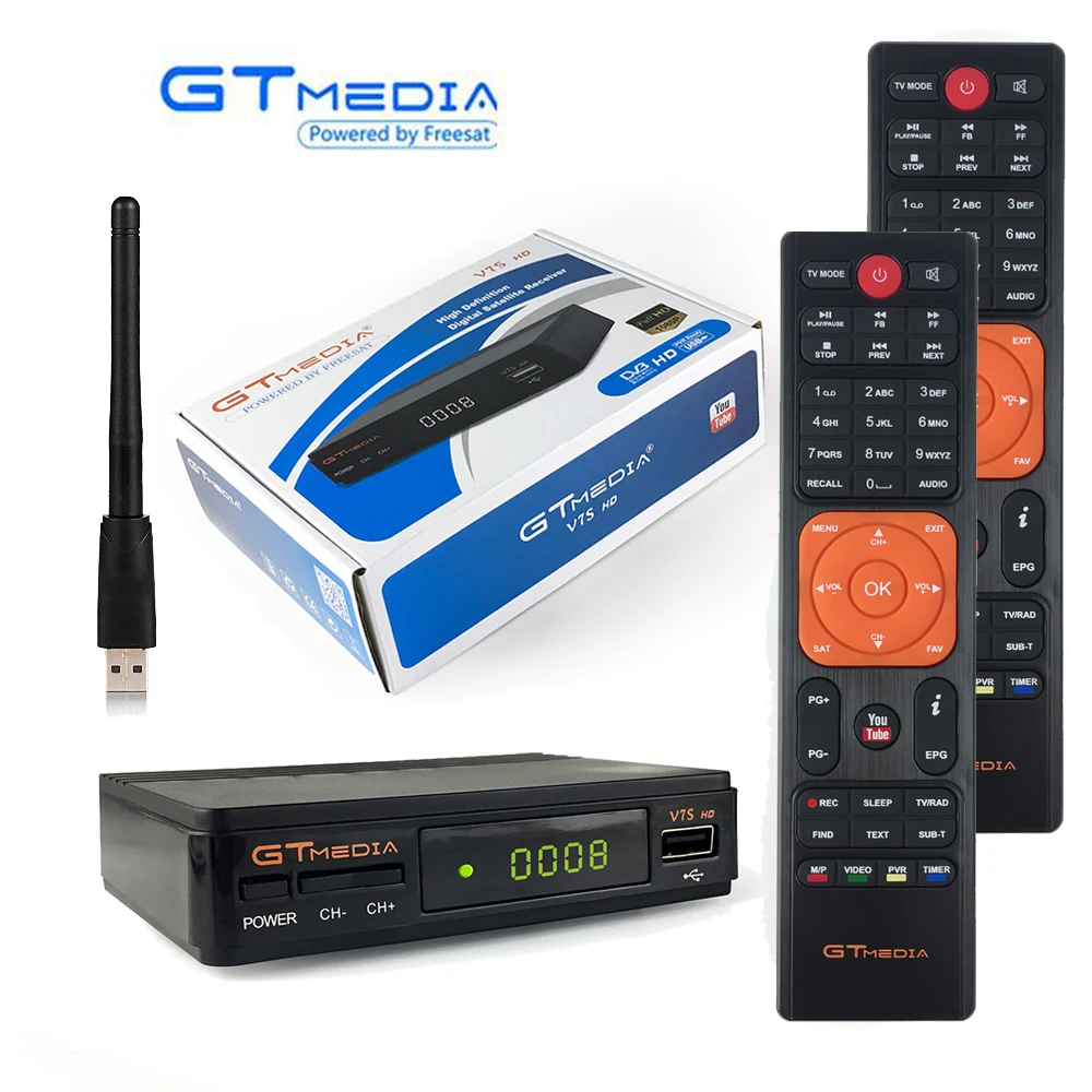 GtMedia V7S приемное устройство спутниковый приемник HD DVB-S2 декодер дополнительный пульт дистанционного управления USB WiFi Freesat V7 ТВ-тюнер VU Key Cline Youtube