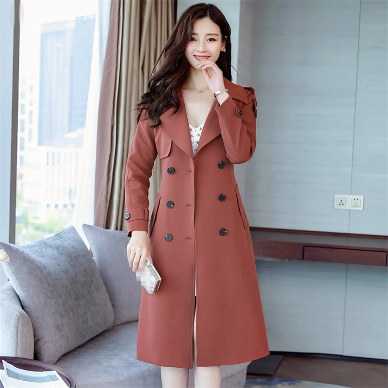Dames Breasted Mode Automne khaki Armygreen Longue vent Trench Double Pardessus Kaki La Taille Qualité Manteaux Femmes De camel Haute Coupe Plus Neuf wqTq6Ff