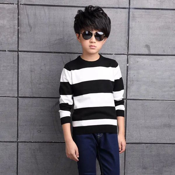 Детский полосатый свитер с Черный и белый цвета в полоску knitwear.4-13 лет