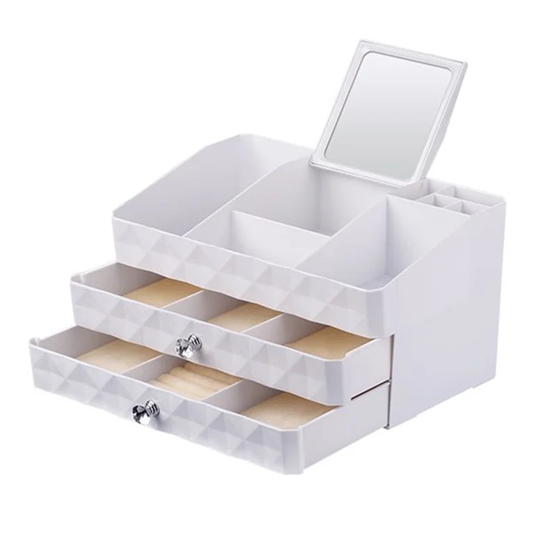 

HOT-Plastic Makeup Drawer Storage Cosmetic Organizer Box Container Jewelry Storage Box Casket Holder Desktop Sundry Case